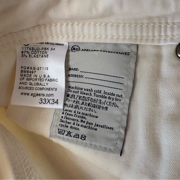 AG Adriano Goldschmied The Graduate White Pants Men’s 33x34 Cotton - Picture 6 of 12